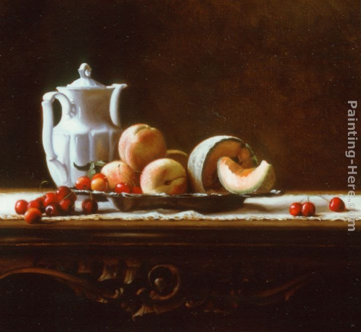 Maureen Hyde Still Life with Cherries, Peaches, and Melon